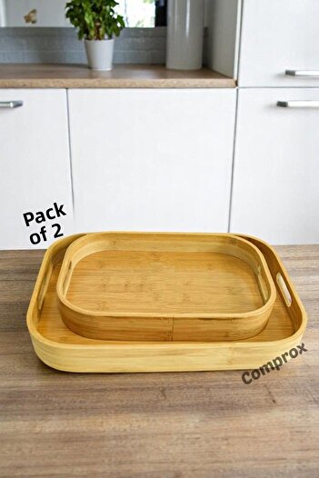 Comprox Wooden Tray 2 Natural Bamboo Rectangular Tray |   Stylish and Convenient Presentation Tray Double Tray