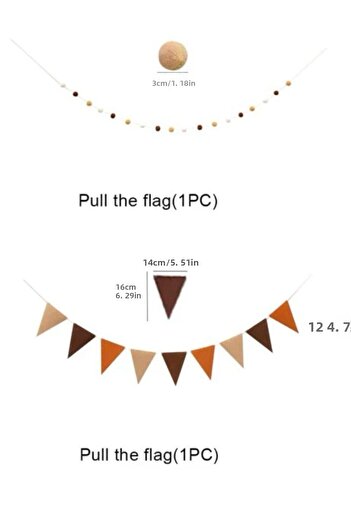 Partifabrik 2-Piece Wall Decoration Set with Brown Pompom and Triangle Flag
