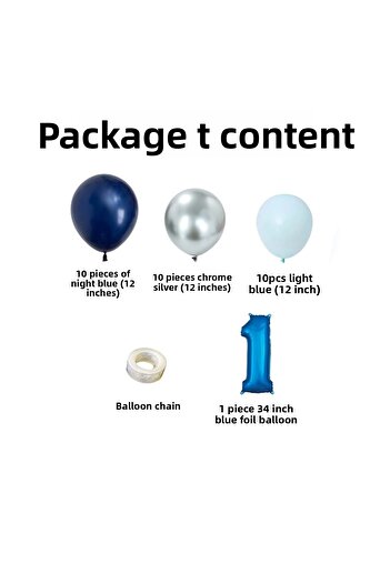 Organizasyon Pazarı 1 Year Old Birthday Set Midnight Blue-Chrome Silver-Light Blue 30 Pieces (Blue)
