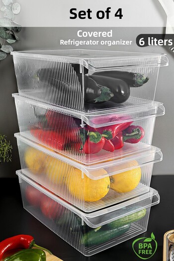 Meleni Home 4 Storage Containers with Lids - Organizer Organizer Fruit Vegetable Ration Container Storage Box 6 Liters