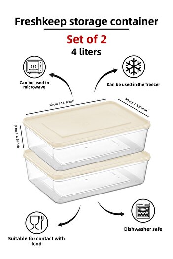 bizimevde 2-Piece Storage Container 4 Liter Deep Freezer Microwave Compatible