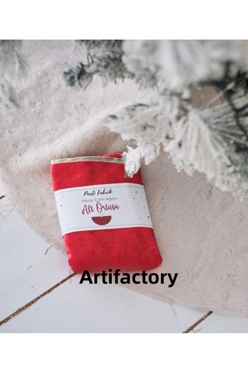 Partifabrik New Year's Themed Red Velvet Gold Piping Underwood Cover 90 cm