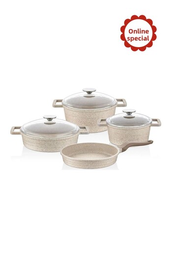 LAVONNI 7 Piece Elexsus Cast Iron Pot Set - Cappuccino & Glass Lid