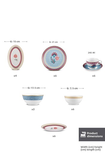 Karaca Spello Bone Forever 26 Piece Breakfast Set for 6 People - Blue