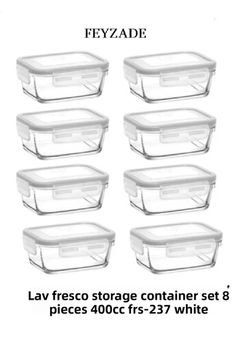 LAV 400Cc Fresco Ziplock 8-Piece Glass Storage Set with White Cover (Frs-237)