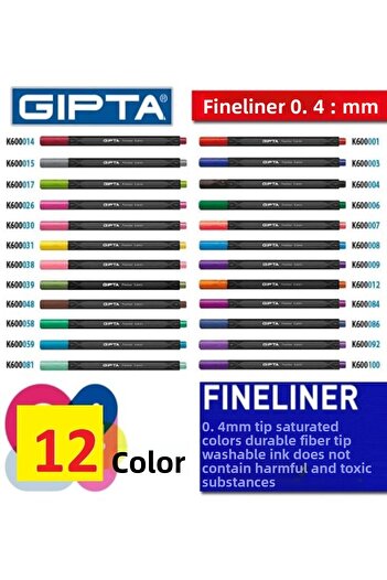 Gıpta Fineliner Pen 0.4 Mm - Triangle Body Set 12 Pieces