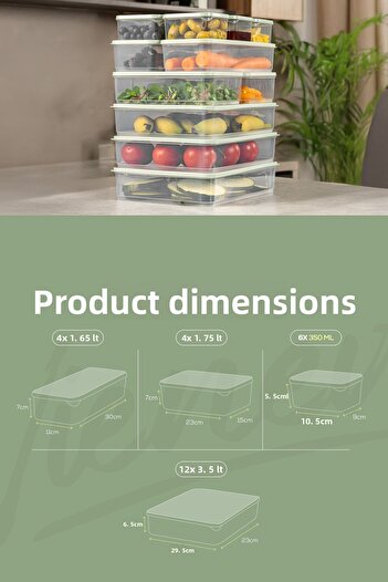 Vienev 13-Piece Refrigerator Freezer Organizer and Storage Container Mint 6X(350ml) 2X(1.65Lt) 3X(3.5Lt) 2X(1.75Lt)