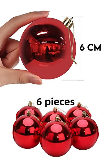 Parti dolabı 6 Pieces Large Size Red Christmas Pine Tree Ornament New Year Christmas Decor Shiny Cici Ball Ornament 6cm