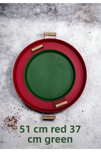 kitchen trend 51 Cm Red 37 Cm Green 2 Piece Metal Round Tray Presentation Tray Tea Coffee Tray