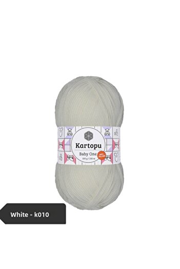 Kartopu Baby One 100 gr Πλεκτό νήμα χειροποίητο K010 Λευκό - Αντιπλεκτικό νήμα που δεν πλέκεται
