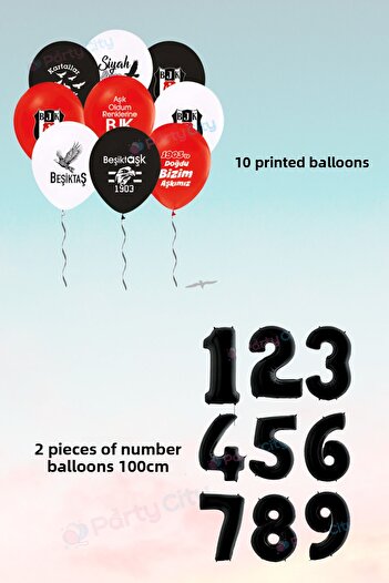 Party City 10 Years Old Fan Black-White Themed Mini Balloon Set - Number Foil Balloon - Party Celebration Set