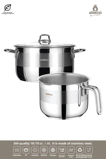 Amboss Saphire 3 Piece Stainless Steel Deep Pot and Milk Bowl Set