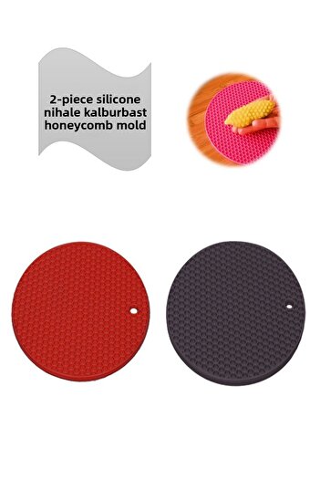 HOLLYHOME 2-Piece Silicone Trivet, Honeycomb Patterned Griddle Mold, Holder Red/Grey Diameter: 17.5cm