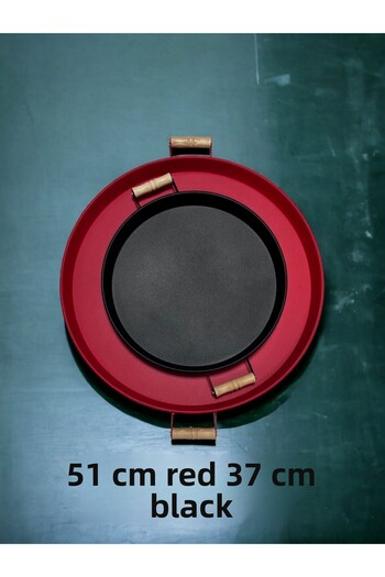 kitchen trend 51 Cm Red 37 Cm Black 2 Piece Metal Round Tray Presentation Tray Tea Coffee Tray