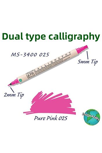 Zig Calligraphy Double End Calligraphy Pen 2 mm + 5 mm 025 Pure Pink