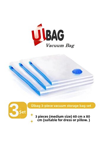 ÜLBAG (3 Pcs) Medium Size Vacuum Bag Set 60X80Cm Pillow and Clothes Bag