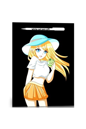 Enine Boyuna Eğitim Black Page Notebook A4-A5 Anime (60 Sheets) with White Pen Gift