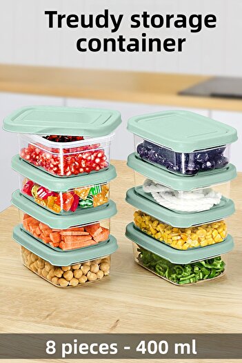 Meleni Home 8 Green Food Storage Containers - 400ml Microwavable Organizer Organizer