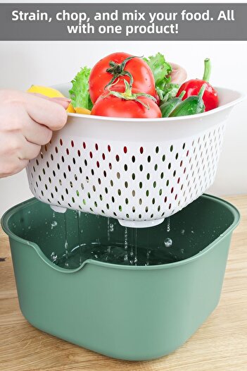 Meleni Home Green 5-Piece Multi-Purpose Kitchen Set - Mixing Bowl, Strainer Cutting Board, Lemon Squeezer