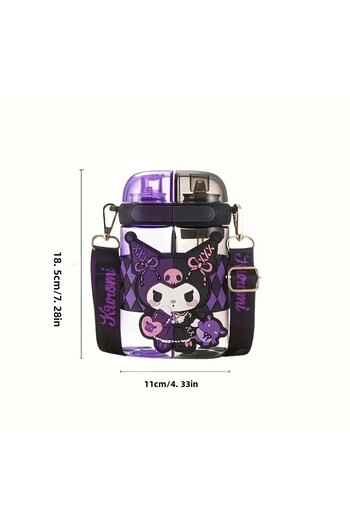 ada çanta kırtasiye Plastic 640ml Children's Water Bottle with Kuromi Figure, Two Compartment Cover