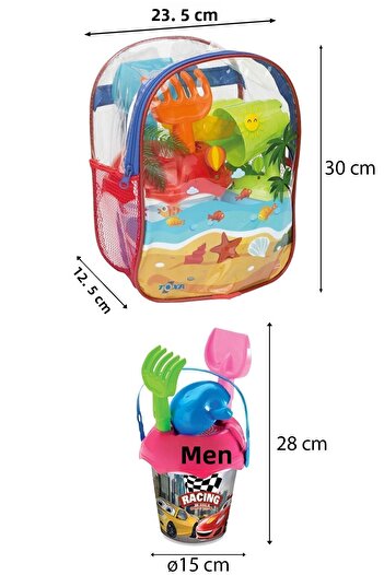 ToXA 8 Piece Boys' Beach Toy Colorful Illustrated Sea Sand Bucket Toy Bucket Set with Backpack