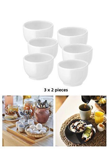 IKEA Porcelain White Egg Bowl, Classic Style 3X2 Pieces