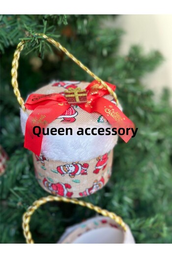QUEEN AKSESUAR Imported Luxury Christmas Cylinder Lid Gift Box Pine Tree Ornament with Hanging Fur Santa Claus Pattern