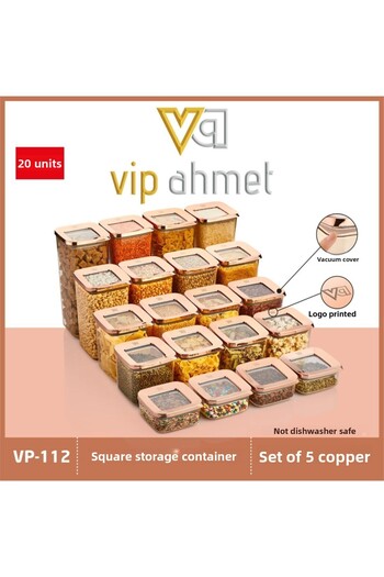 VİP AHMET 20-Piece Vacuum Copper Square Storage Container, 20-Piece Food Pulses Container, Super Vacuum