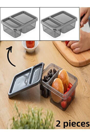 Bayev 2 Compartment Storage Container Ak546 - Lunch Box Breakfast Snack Bowl Box with Lid