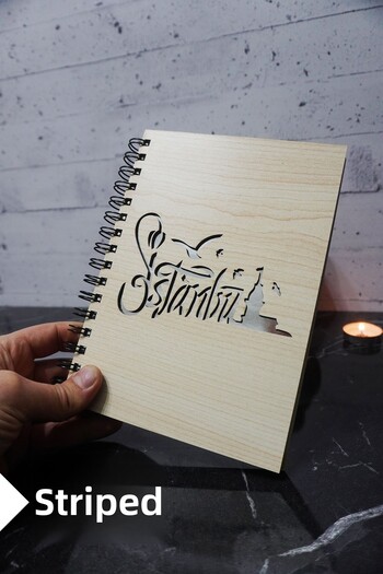 markcat Istanbul Themed Lined Wooden Cover Notebook - Agenda and School Notebook (A5 - 120 Pages)