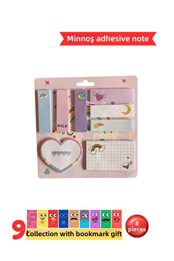 Pembe Pasaj Cute Adhesive Note Paper - 8 Pieces Pink Kawaii Post-It Set - Index - Index