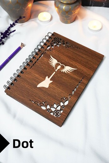 markcat Guitar Wooden Cover Notebook - Dotted Notebook - 60 Sheets (120 Pages) - A5 15X21 cm