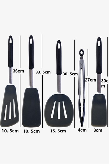 valletta Heat Resistant Fireproof Non-Stick Silicone, Stainless Steel Spatula Set 5 Pieces Black