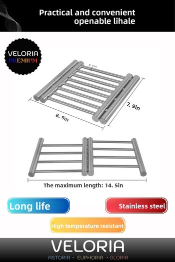 Veloria Premium High Heat Resistant Stylish Practical Kitchen Table Protector Stainless Steel Openable Trivet