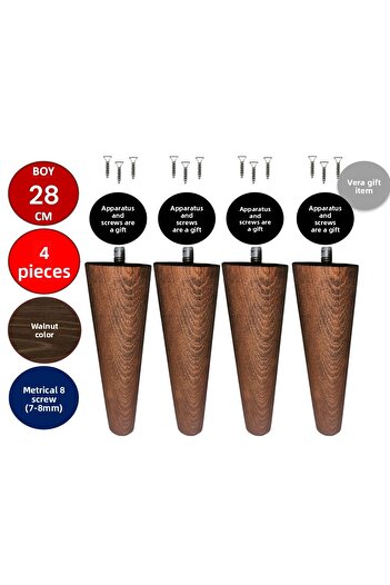 TNT Pachet de 4 28 cm din lemn de nuc picior conic picior scaun picior bază picior mobilă picior dulap 3301000000747