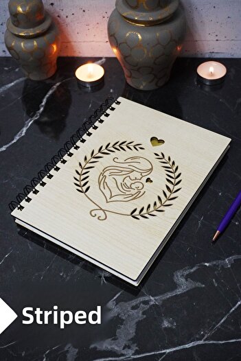 markcat Wooden Covered Lined Notebook for Mother Baby - Agenda and School Notebook (A5 - 120 Pages)