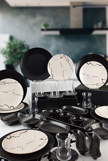 Trendymutfak 36 Piece Breakfast Set for 6 People, Marble Patterned