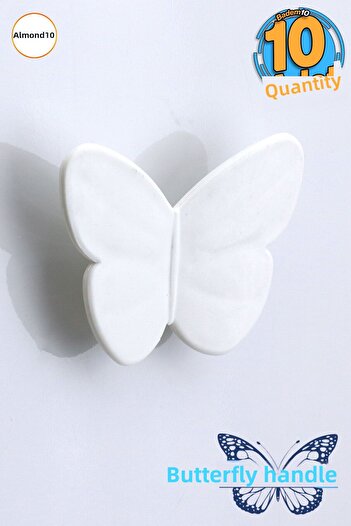Badem10 Plastic Butterfly White 10 Pieces Children's Room Girl Boy Wardrobe Furniture Kitchen Drawer Handle Handle