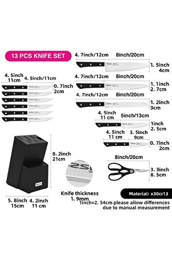 Fissman 13-Piece Knife Set Yasumoto with Wooden Block X30Cr13 Steel