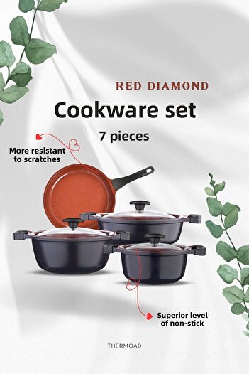 ThermoAD |   Cookware Set |   Graneu Series |   7 Pieces |   Red Diamond