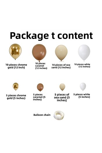 Organizasyon Pazarı Balloon Set Chrome Gold-Caramel-Sea Sand-White 60-Piece Balloon Chain Set