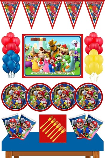 Parti Furyası Super Mario 24-Person Birthday Set - Concept with Banner