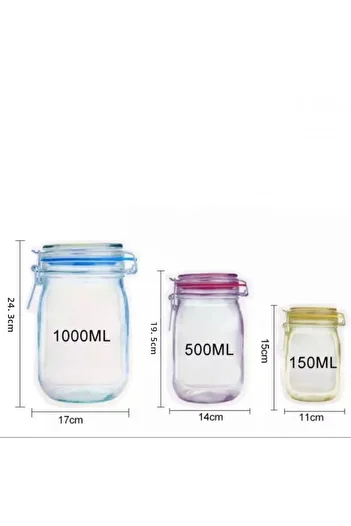 Dream Plus 3-Piece Small Medium Large Jar Appearance Ziplock Plastic Storage Bag
