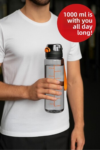 Open Home Concept 1 Liter - Leakproof Sippy Water Bottle Black for School Gym