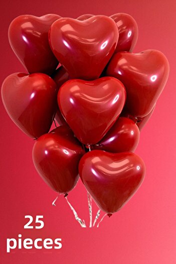Baloncu Dede Red Heart Latex Balloon 25 Pieces Love Text Helium Compatible Balloon Lover and Special Day Balloon