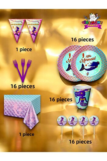 VibeHome Mermaid Themed Premium Set for 16 - Birthday Party and Fun Events