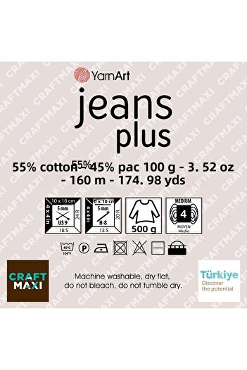 Yarnart Jeans Plus - Χειροποίητο νήμα πλεξίματος Λευκό-01