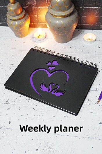 markcat A5 Size Swan Love Wooden Plan Notebook - Agenda and Weekly Planner (DATERED NOTEBOOK)