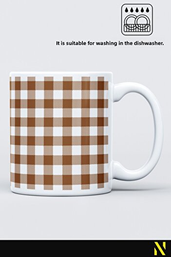 nilizma Brown Colored Plaid Gingham Patterned Mug Cup – 330 ml Mug |   Stylish and Durable Design