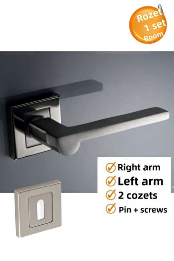 Sofuoğlu Zara Model Stainless Steel Nickel Satin Color Square Rosette Room Door Handle / 1 Set